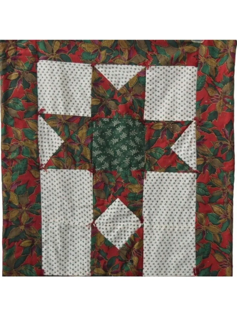 Vintage Quilted Christmas Table Runner Handmade Patchwork Holiday Decor 38 in